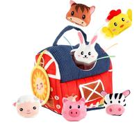 Jouet Bébé Ferme En Peluche | Ensemble De Jeu Éducatif Développemental Interactif | Animaux de la Ferme avec un Porteur - pour Garçons, Filles, et d'Âge Préscolaire