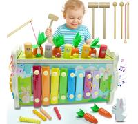 Jouet Bebe Montessori 1 an, Jeux en Bois Jouet Educatif Enfant 12 Mois 1 2 3 Ans avec Xylophone, Jeu Marteau et Cueillir Les Navets, 8 en 1 Jouet d'activité Cadeau Anniversaire Noël Baby Fille Garcon