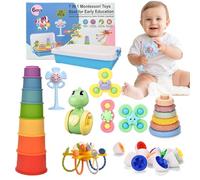 Jouet BéBé pour 6 à 12 Mois,Montessori Jeux Deveil Bebe 6-9-12-18 Mois,Jeux Dentition Empilable Sensoriel 7 en 1 Gobelets Empilables,Jouet à Ventouse à Rotation,Cadeau pour Bebe 6-12-18+ Mois,1-3 Ans