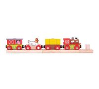 Jouet - Bigjigs Toys - Train en bois Ferme - 1 locomotive - 3 wagons - 3 rails en bois