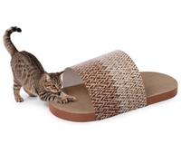 Jouet Chat - Griffoir pour Chat - Slippi en Forme de Pantoufle Brun - Taille L - Carton de Haute qualité - avec Sachet de Catnip - Utilisable des Deux côtés - 75 x 31 x 23 cm