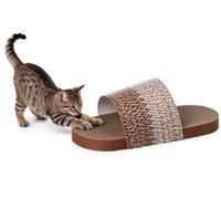 Jouet Chat - Griffoir pour Chat - Slippi en Forme de Pantoufle Brun - Taille S - Carton de Haute qualité - avec Sachet de Catnip - Utilisable des Deux côtés - 51 x 21 x 16,5 cm