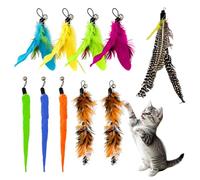 Jouet Chat Interactif, 10 PCS Jouet pour Chat Les Têtes de Rechange Colorées en Plumes pour Jouets pour Chats se Déclinent en Trois Styles Jeux pour Chat Intérieur et Chaton Plumeau Chat Accessoires