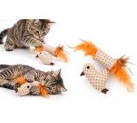 Jouet Chat - Texo Rouleau + Oiseau Orange - Orange - 2,3 x 12 x 9 cm - Flamingo