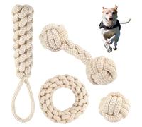 Jouet Chien avec Corde 4 Pcs - Balle pour Chiots Doux pour Les Dents et Les Gencives - Matériaux Durables, Naturels et Non Toxiques, Adaptés à Toutes Les Races