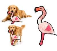 Jouet Chien - Nelo Flamant Rose - Peluche avec Corde nouée - Squeaker et Bruit de froissement - 4 x 33 x 58,5 cm