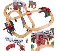 Jouet - Circuit train Chemin de fer en bois - 4,8 M - 70 éléments - Sécurisé