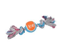 Jouet corde 2 nœuds avec balle de tennis 30cm orange bleu gris
