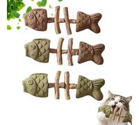 Jouet créatif en forme d'os de poisson pour chat, bâton de nettoyage des dents d'herbe à chat en bois, répare la santé dentaire de votre chat, jouet dentaire naturel en arête de poisson (3PC)