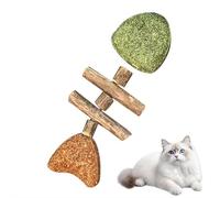 Jouet créatif en forme d'os de poisson pour chat - Bâton de nettoyage des dents en bois naturel en arête de poisson pour chat, outil de soins des dents de félin durable pour grincer les dents et
