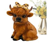 Jouet d'animaux de ferme : ornements de jardin de vaches, placement de la mère des vaches des hautes terres | Statues de figurines à couvercle plat des hautes terres pour la décoration du