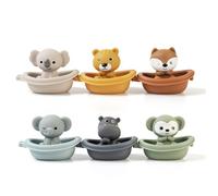 Jouet de bain empilable - ULISEM - 6 bateaux - 6 animaux - Éléphant - Singe - Renard - Koala - Hippopotame - Tigre