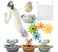 Jouet de Bain pour Bébé, Jouet Bain Bebe 1 an, Jeux Bain Bebe à Circuit avec Bateaux Empilables, Engrenages et Sac de Rangement, Facile à Assembler, Jeux Educatif Idéal Cadeaux Bébé Enfant 1 2 3 Ans