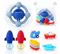 Jouet de Bain pour Bébé, Jouet Bain Bébé, UFO Rotatif Sensoriel, Aspergeurs Fusée, Bateaux Empilables, Jeux de Bain Jouets de Douche Jouet Piscine Jeux Éducatifs Cadeaux pour Garçon Fille 1 2 3 Ans