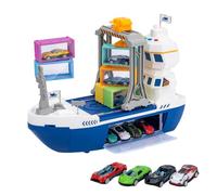 Jouet De Bateau Cargo - De Transport Avec Ensemble De Voitures De Course, Jouet De Bateau Cargo Avec Grue À Portique Pour Les Activités De Chargement Et De Déchargement, Ensemble De Jeu Interac