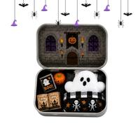 Jouet De Boîte en Fer Blanc Fantôme d'halloween, Mini Maison Hantée | Taille Compacte Portable, Avec Mini Livre De potiron Fantôme En Peluche, Pour Étagère, Bureau, déplacement