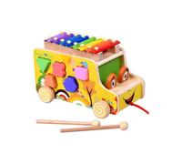 Jouet de bus en bois pour tout-petits, xylophone à 8 tons avec marteau, trieur de formes géométriques, jeu de construction Montessori, éduca