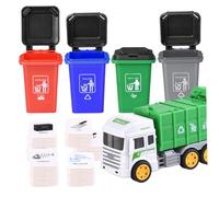 Jouet de camion poubelle, jeu de classification, jouets camion à ordures avec 4 poubelles à chargement arrière et cartes flash illustrées déchets, gestion des déchets, recyclage pour enfants