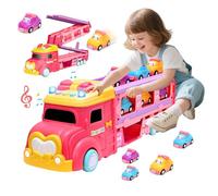 Jouet de Camion pour Enfant,Voiture Princesse de Piste de déformation Rose,6 en 1 Camion Jouet avec Sons et Lumières, Noël Anniversaire pour 2 3 4 Ans Garcon Filles Voitures de Jouets Cadeau (Rose)