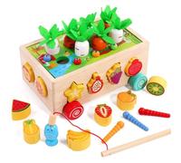 Jouet de Chariot de verger en Montessori, Jeu de pêche à la Ferme Multi-Joueurs Cadeaux de tri de Formes pour de 1-5 Ans