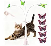 Jouet De Chasse Pour Chat Avec Papillon Volant, Jouet Interactif Pour Chat Avec Ventouse, Jouet Pour Chats Actifs, Jeu Dynamique Et Continu, Chat Heureux, Stimule L'instinct De Chasse (Rose,Charge)