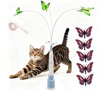 Jouet De Chasse Pour Chat Avec Papillon Volant, Jouet Interactif Pour Chat Avec Ventouse, Jouet Pour Chats Actifs, Jeu Dynamique Et Continu, Chat Heureux, Stimule L'instinct De Chasse (Blanc,Batterie)