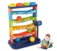 Jouet de Chute de Balle, Tour Chute à Balle à 5 Niveaux avec rampes tourbillonnantes, Marteau et 4 balles, ABS Plastic Educational Toy for Babies Toddlers 3 Ans