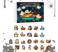 Jouet de compte à rebours d'Halloween - Calendrier de compte à rebours d'Halloween de 24 jours avec pendentif en acrylique - Pendentif plat 2D - Accessoire de décoration pour arbre, famille, mur