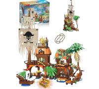 Jouet de construction 2 en 1 avec port pirate - Jouet de pirate médiéval - Compatible avec les kits de bateau pirate Lego - Pour garçons et filles - 833 pièces