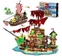 Jouet de Construction 2en1 Pirate INSOON - Navire Pirate et Île Naufragée, 1854 Pièces avec Effets Lumineux et Détails Réalistes
