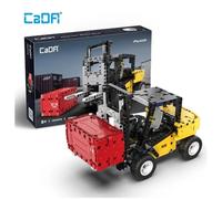 Jouet de construction CADA C65002W Chariot élévateur avec conteneur 388 pièces ABS Contrôle manuel 4 roues caoutchouc Jaune