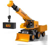 Jouet de construction pour enfants, camion-grue 5-en-1 avec bras extensible, crochet de levage, remorque basculante et bulldozer, jouet éducatif, cadeau pour garçons et filles de 3, 4, 5 et 6 ans