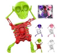 Jouet de crâne 3D Dansant et oscillant, Jouet Squelette Dansant avec mécanisme d'horlogerie, squelettes Mobiles Multi-articulés, Cadeau de Bureau Amusant, for Jouets Anti-Stress.(Green)