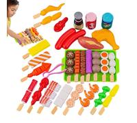 Jouet de cuisine pour barbecue - Faux aliments pour barbecue | Ensemble de jeu interactif pour cuisine de camping pour enfants - Ensemble de barbecue portable en ABS avec spatule à sauce de