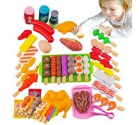 Jouet de cuisine pour barbecue - Faux aliments pour barbecue | Ensemble de jeu interactif pour cuisine de camping pour enfants - Ensemble de barbecue portable en ABS avec spatule à sauce de