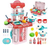 Jouet de cuisine pour enfants - Set en plastique 28 pcs - Valise portable - Rose