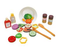 Jouet de cuisine pour salades : ensemble en bois pour fruits et légumes, pièces en contreplaqué, tranches de tomates et concombres, joint pour couper avec | Ingrédients éducatifs