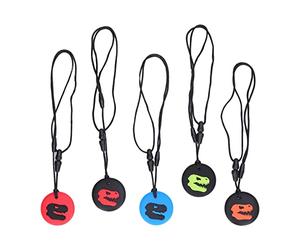 Jouet de Dentition, 5pcs Kid Silicone Dinosaur Pattern Sensory Chewing Necklace Portable Baby For Home Travel