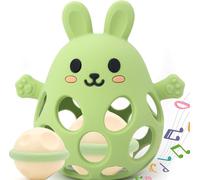 Jouet De Dentition Bébé Balle Naissance 0-3 Mois, Jeu Sensoriel Et D'éveil, Hochet Développement Éducatif, Cadeau Pour Enfants Filles Et Garçons 3 6 9 12 Mois 1 An (Vert Olive, Lapin)