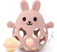 Jouet de Dentition Bébé Balle Naissance 0-3 Mois, Jeu Sensoriel et d'Éveil, Hochet Développement Éducatif, Cadeau pour Enfants Filles et Garçons 3 6 9 12 Mois 1 An (Rose pâle, Lapin)