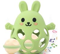 Jouet de Dentition Bébé Balle Naissance 0-3 Mois, Jeu Sensoriel et d'Éveil, Hochet Développement Éducatif, Cadeau pour Enfants Filles et Garçons 3 6 9 12 Mois 1 An (Vert olive, Lapin)