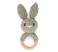 Jouet de dentition en bois fait à la main pour bébé - Jouets à mâcher gratuits - Fil de coton - Hochet animal tricoté - Support en silicone pour nouveau-né