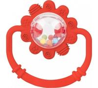 Jouet de dentition en silicone, hochet avec balle - Daisy, rouge