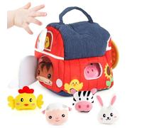 Jouet de ferme en peluche pour bébés - Set de jeu éducatif et interactif avec animaux en peluche, jouet de grange sensoriel avec miroir et hochet | Pour garçons et filles, tout-petits et prées