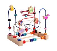 Jouet de labyrinthe de perles coloré : cadre en bois résistant, jeu de piste en fil de dinosaure | Jouet de perles d'Abacus brillant avec chemins en boucle développement des compétences motrices