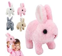 Jouet de Lapin électrique, Animaux en Peluche de Jouet de Lapin rebondissant réaliste - Jouet Interactif Lapin de Paques, Sauter, Trembler Le Nez, Les Oreilles remuant, Cadeau de Pâques (Rose)