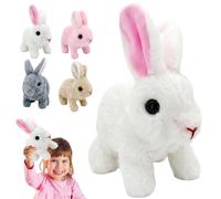 Jouet de Lapin électrique, Animaux en Peluche de Jouet de Lapin rebondissant réaliste - Jouet Interactif Lapin de Paques, Sauter, Trembler Le Nez, Les Oreilles remuant, Cadeau de Pâques (Blanc)