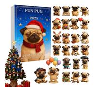 Jouet de l'Avent en forme de carlin avec pendentif en forme de chien plat 2D - Calendrier de Noël 2025 - Pour filles, nièces, petite-filles, familles, étudiants, cartable, trousse à crayons