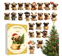 Jouet de l'Avent pour chien Carlin - Pendentif en acrylique plat en deux dimensions - Compte à rebours de 24 jours pour Noël avec pendentifs | Pour, nièce, petite-fille, famille, amis