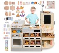 Jouet de marchande - MAMABRUM - Grand Marché en Bois - 106 Accessoires - Machine à Café - Réfrigérateur